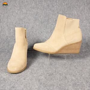 Toms Sadie Ankle Booties Tan Suede Wedge Heels Side Zip Cottage Women's Size 8.5